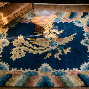 Antique Chinese - Peking Chinese Allover Geometric Blue 1920s Square Rug (SKU 25044) - styled overhead view