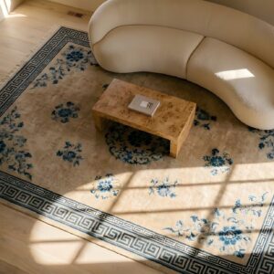Antique Chinese - Peking Chinese Allover Medallion Ivory 1890s Rug (SKU 25022) - styled overhead view