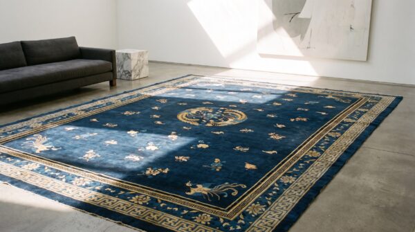 Antique chinese - peking chinese blue 1880s blue rug 9 Antique chinese - peking chinese blue 1880s blue rug (sku 22763) - room view