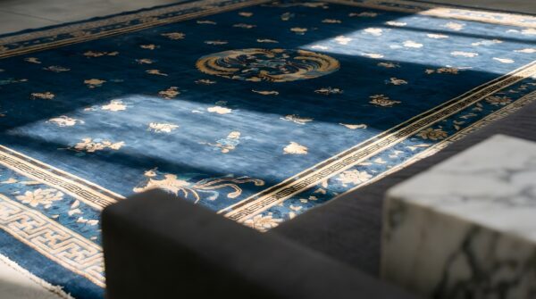 Antique chinese - peking chinese blue 1880s blue rug 10 Antique chinese - peking chinese blue 1880s blue rug (sku 22763) - in-room detail