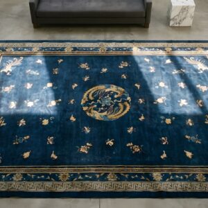 Antique Chinese - Peking Chinese Blue 1880s Blue Rug (SKU 22763) - styled overhead view