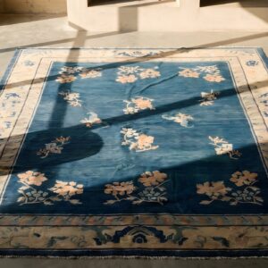 Antique Chinese - Peking Blue 1880s Rug (SKU 22945) - styled overhead view