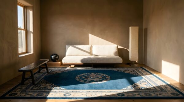 Antique chinese - peking blue 1880s wool rug 9 Antique chinese - peking blue 1880s wool rug (sku 23465) - room view