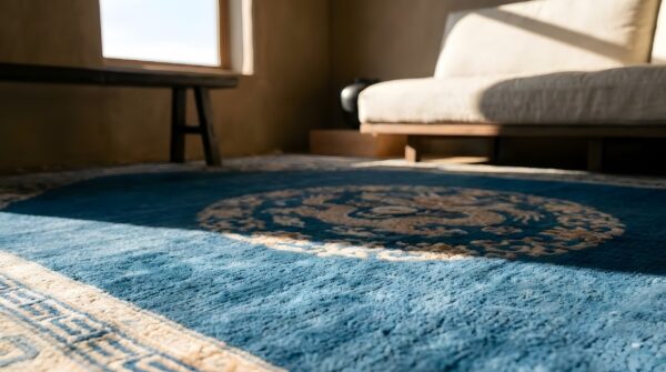 Antique chinese - peking blue 1880s wool rug 10 Antique chinese - peking blue 1880s wool rug (sku 23465) - in-room detail
