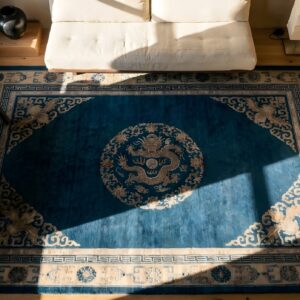 Antique Chinese - Peking Blue 1880s Wool Rug (SKU 23465) - styled overhead view