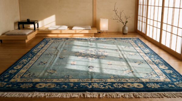 Antique chinese - peking chinese blue 1890s blue rug 6 Antique chinese - peking chinese blue 1890s blue rug (sku 21835) - room view