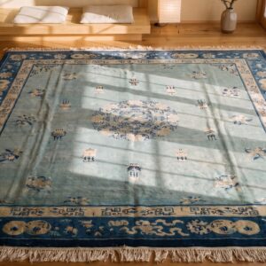 Antique Chinese - Peking Chinese Blue 1890s Blue Rug (SKU 21835) - styled overhead view