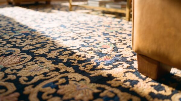 Chinese - peking blue wool antique 1900s room size rectangle knotted rug 10 Chinese - peking blue wool antique 1900s room size rectangle knotted rug (sku 23438) - in-room detail