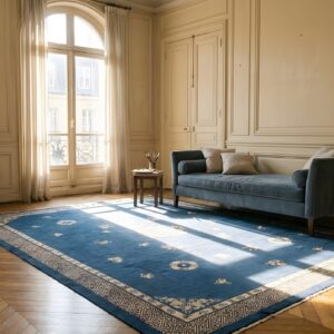 Chinese - Peking Blue Room Size Antique Knotted Rectangle 1890s Wool Rug (SKU 24743) - room view