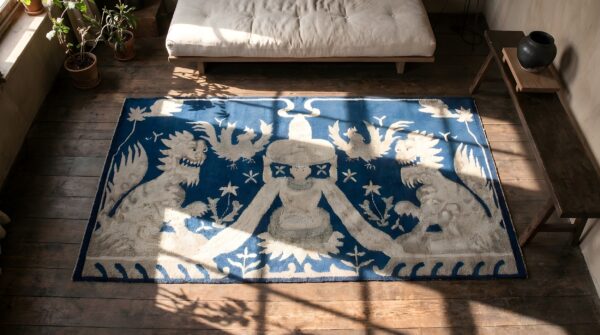 Antique chinese - peking china - peking knotted rug 2 Antique chinese - peking china - peking knotted rug (sku 22730) - styled overhead view