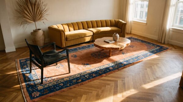 Antique chinese peking coral wool hallway runner rug 6 Antique chinese peking coral wool hallway runner rug (sku 25487) - room view
