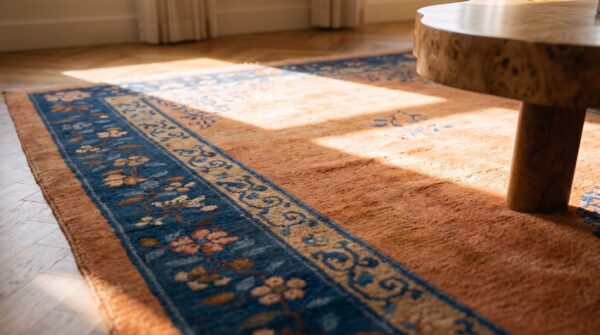 Antique chinese peking coral wool hallway runner rug 7 Antique chinese peking coral wool hallway runner rug (sku 25487) - in-room detail