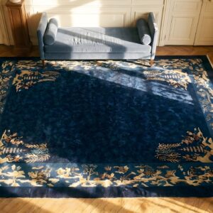 Antique Chinese - Peking Chinese Floral Knotted Rug (SKU 25040) - styled overhead view