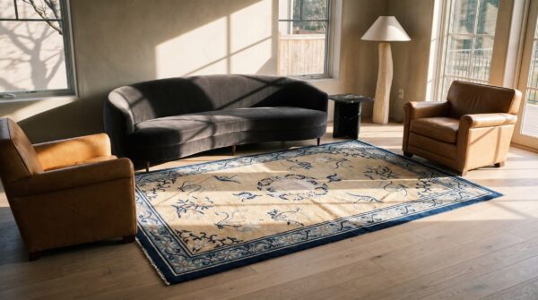 Antique chinese peking wool pile hand knotted floral medallion rug 8 Antique chinese peking wool pile hand knotted floral medallion rug (sku 23447) - room view