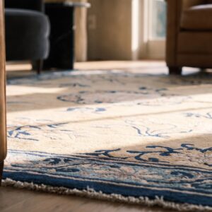 Antique Chinese Peking Wool Pile Hand Knotted Floral Medallion Rug (SKU 23447) - in-room detail