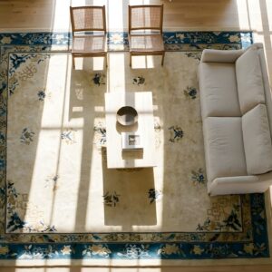 Antique Chinese - Peking Chinese Floral, Medallion Rug (SKU 24906) - styled overhead view