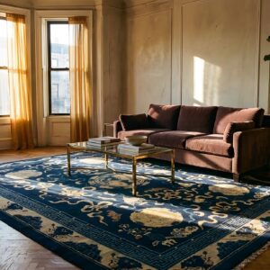 Antique Chinese - Peking Chinese Floral, Medallion Blue 1880s Rug (SKU 25129) - room view