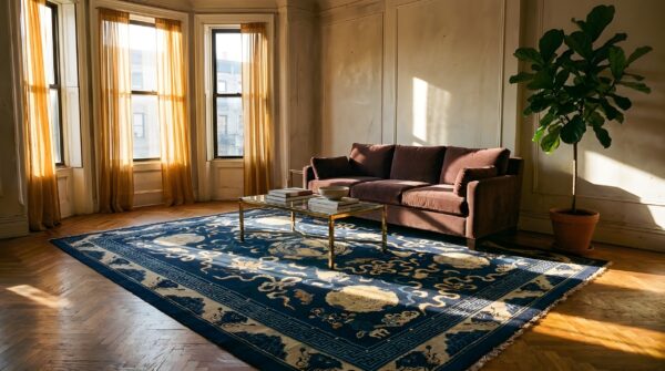 Antique chinese - peking chinese floral, medallion blue 1880s rug (sku 25129) - room view
