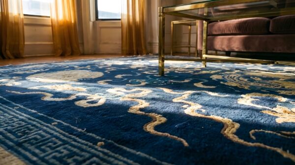 Antique chinese - peking chinese floral, medallion blue 1880s rug (sku 25129) - in-room detail