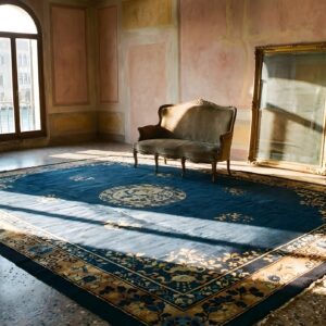Antique Chinese - Peking Chinese Floral, Medallion Blue 1900s Rug (SKU 24893) - room view
