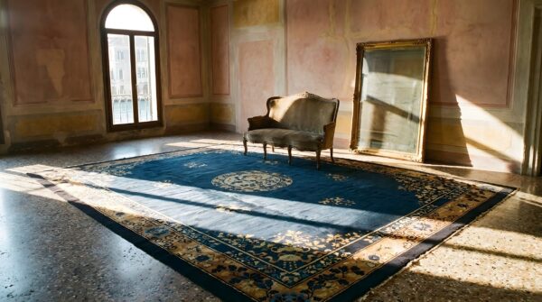 Antique chinese - peking chinese floral, medallion blue 1900s rug 10 Antique chinese - peking chinese floral, medallion blue 1900s rug (sku 24893) - room view
