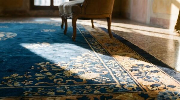 Antique chinese - peking chinese floral, medallion blue 1900s rug 11 Antique chinese - peking chinese floral, medallion blue 1900s rug (sku 24893) - in-room detail