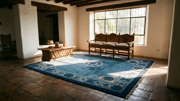 Antique chinese - peking chinese floral, medallion blue 1900s blue rug 7 Antique chinese - peking chinese floral, medallion blue 1900s blue rug (sku 25186) - room view