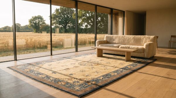 Antique chinese peking chinese floral, medallion ivory 1920s rug (sku 24874) - room view
