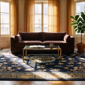 Antique Chinese Peking Floral Medallion Pattern Blue Color Late 19th Century Rug (SKU 24842) - room view