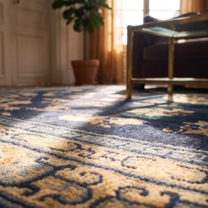 Antique Chinese Peking Floral Medallion Pattern Blue Color Late 19th Century Rug (SKU 24842) - in-room detail