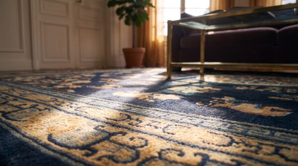 Antique chinese peking floral medallion pattern blue color late 19th century rug 10 Antique chinese peking floral medallion pattern blue color late 19th century rug (sku 24842) - in-room detail