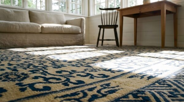 Antique chinese - peking chinese geometric knotted rug 9 Antique chinese - peking chinese geometric knotted rug (sku 24968) - in-room detail