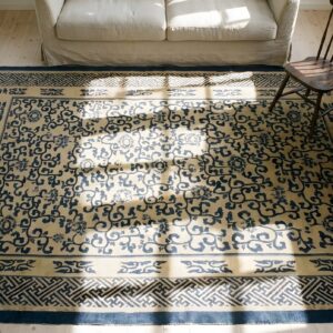 Antique Chinese - Peking Chinese Geometric Knotted Rug (SKU 24968) - styled overhead view