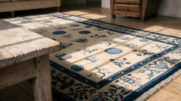 Antique chinese peking ivory 1870s ivory rug 7 Antique chinese peking ivory 1870s ivory rug (sku 22752) - in-room detail