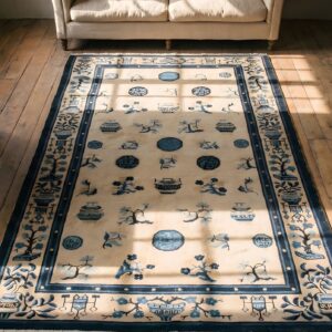 Antique Chinese Peking Ivory 1870s Ivory Rug (SKU 22752) - styled overhead view