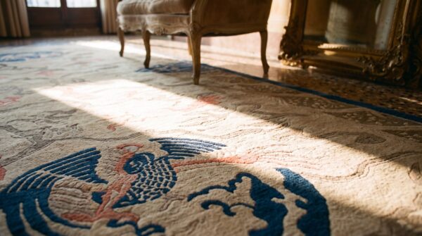 Antique chinese - peking ivory 1880s wool rug 9 Antique chinese - peking ivory 1880s wool rug (sku 23398) - in-room detail