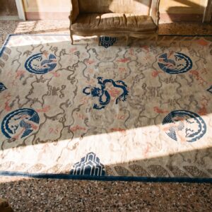 Antique Chinese - Peking Ivory 1880s Wool Rug (SKU 23398) - styled overhead view