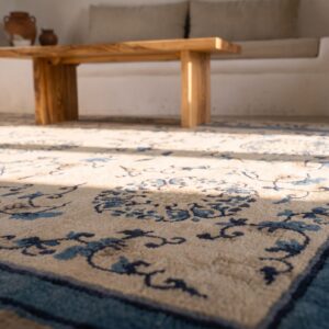 Chinese - Peking Antique Knotted Wool Ivory 1900s Hallway Runner Rectangle Rug (SKU 23369) - in-room detail