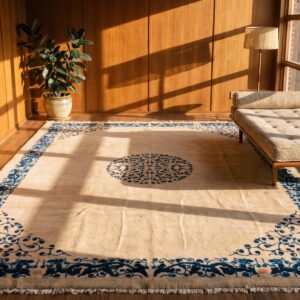 Wool Chinese - Peking Ivory Rectangle Knotted Antique 1890s Room Size Rug (SKU 22761) - room view