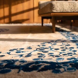 Wool Chinese - Peking Ivory Rectangle Knotted Antique 1890s Room Size Rug (SKU 22761) - in-room detail