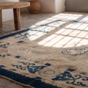 Antique Chinese Peking Ivory Wool Square Rug - 1900s Small Scatter Size (SKU 22629) - in-room detail