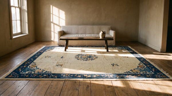 Antique chinese - peking medium wool ivory rug 7 Antique chinese - peking medium wool ivory rug (sku 25119) - room view
