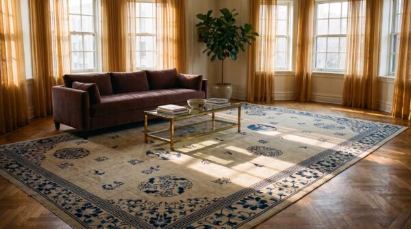 Antique chinese - peking oversized wool ivory rug 9 Antique chinese - peking oversized wool ivory rug (sku 25550) - room view