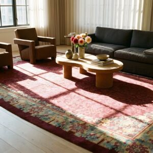 Antique Chinese - Peking Oversized Large Big Wool Coral Rug (SKU 25704) - room view