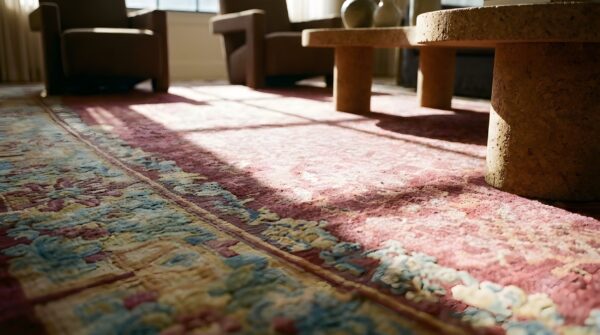 Antique chinese - peking oversized large big wool coral rug 10 Antique chinese - peking oversized large big wool coral rug (sku 25704) - in-room detail
