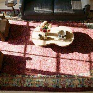 Antique Chinese - Peking Oversized Large Big Wool Coral Rug (SKU 25704) - styled overhead view