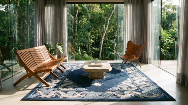Chinese - peking knotted rectangle antique wool 1900s small scatter size blue rug (sku 25549) - room view