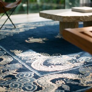 Chinese - Peking Knotted Rectangle Antique Wool 1900s Small Scatter Size Blue Rug (SKU 25549) - in-room detail
