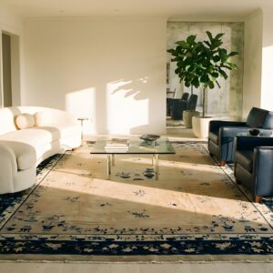 Wool Knotted Chinese - Peking Room Size 1920s Rectangle Antique Ivory Rug (SKU 24774) - room view