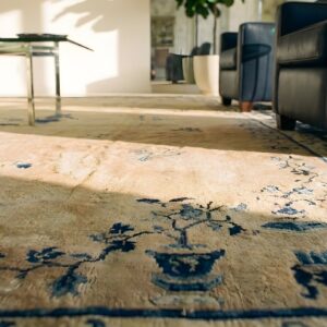 Wool Knotted Chinese - Peking Room Size 1920s Rectangle Antique Ivory Rug (SKU 24774) - in-room detail